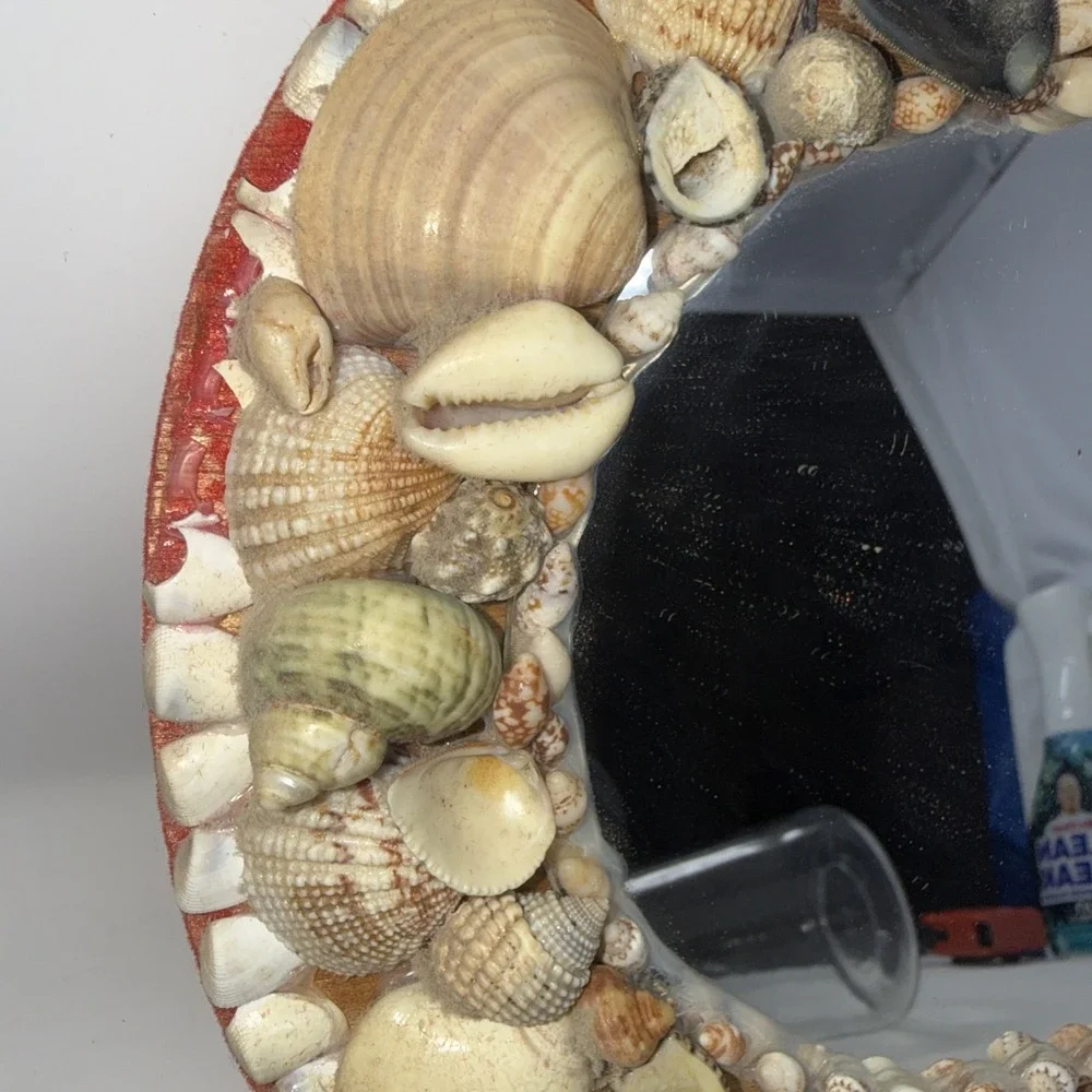 Vintage Oval Seashell Frame Wall Mirror 11.5X8.75 In Beach Damage Areas